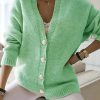 Vetements Azzlee Pulls Et Cardigans | Decontractee Col A Revers Solide Manches Longues Chandail Vert