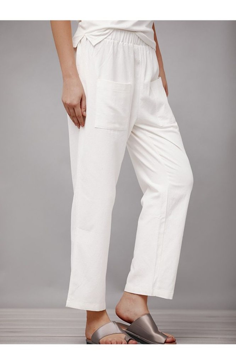 Vetements Azzlee | Coton Couleur Unie Avec Poches Decontractee Pantalon Blanc