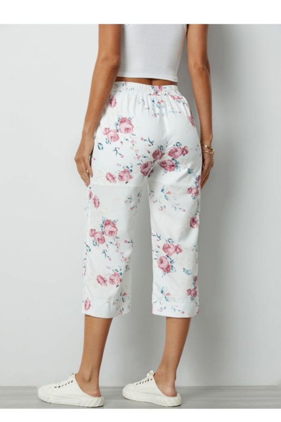 Vetements Azzlee | Floral Decontractee Pantalon Avec Poches Blanc