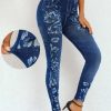 Vetements Azzlee | Bleu Denim Occasionnel Imprime Floral Pantalon Denim Bleu