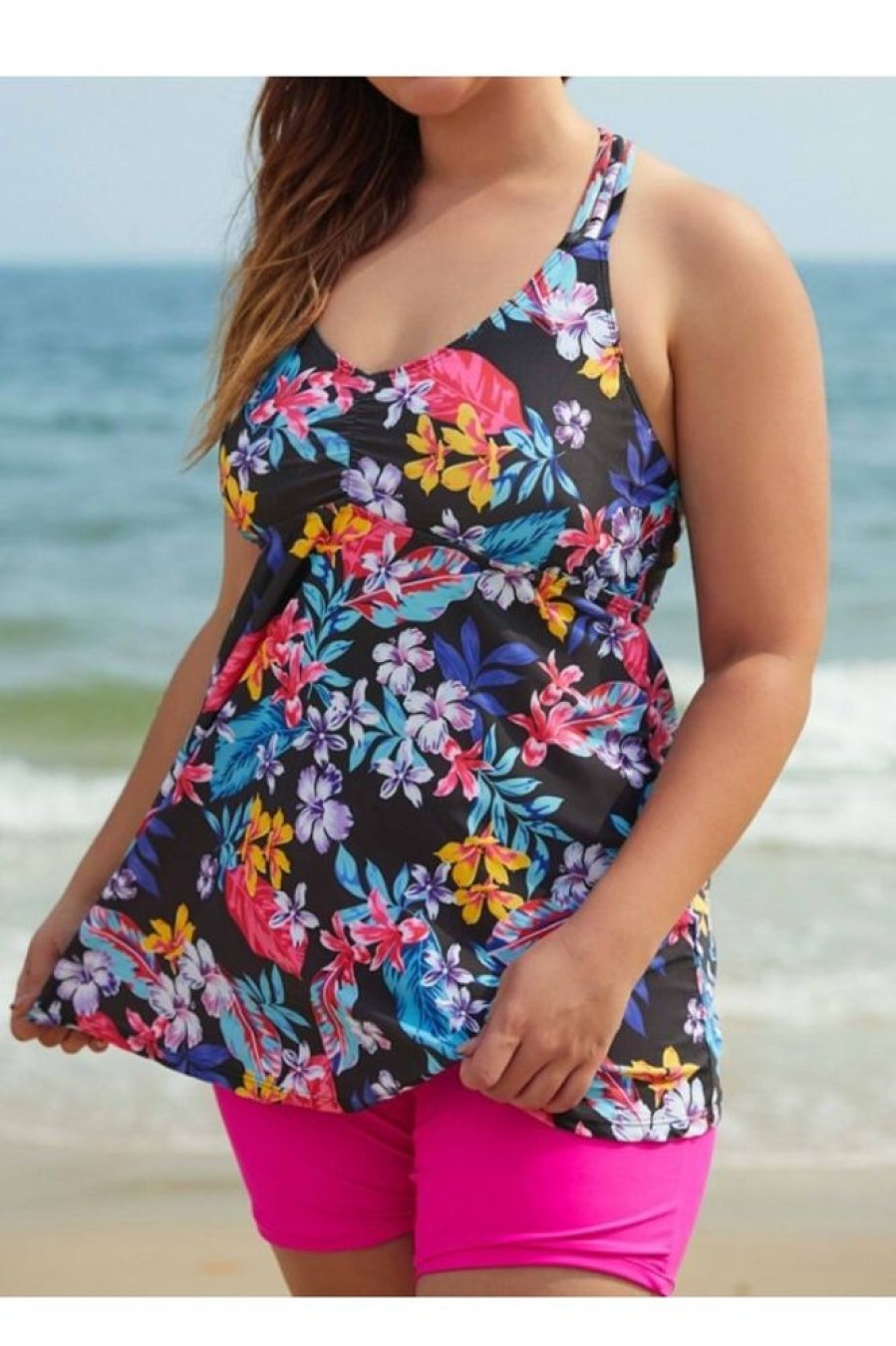 Vetements Azzlee Grande Taille | Ensemble De Tankini Tresse De Grande Taille Floral