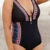 Vetements Azzlee Grande Taille | Maillot De Bain Une Piece Chic A Col En V Profond Et Bretelles Reglables Comme Image