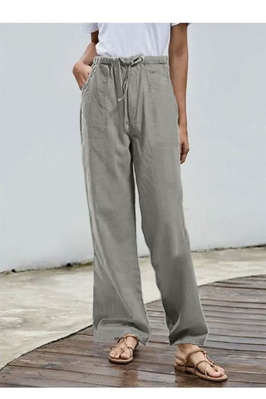 Vetements Azzlee Pantalon | Gris Decontractee Quotidien Solide Pantalon Grise