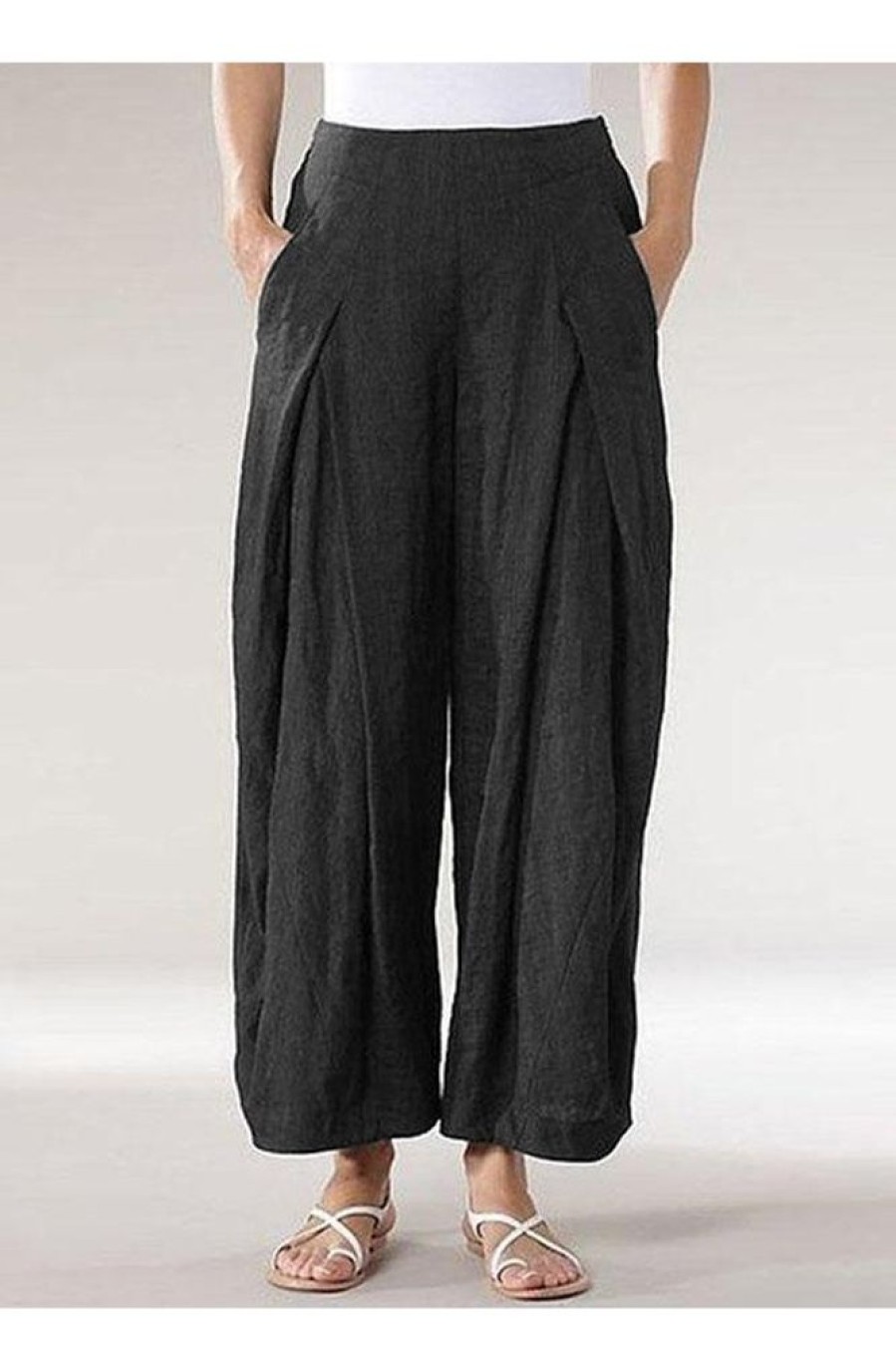 Vetements Azzlee | Vintage Solide Avec Poches Decontractee Jambe Large Pantalon