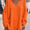 Vetements Azzlee Pulls Et Cardigans | Pull Decontracte A Col En V Et Manches Longues Orange