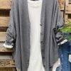 Vetements Azzlee Pulls Et Cardigans | Cardigan Long En Coton Melange Gris A Manches Longues Grise