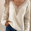 Vetements Azzlee Pulls Et Cardigans | Occasionnel Col En V Manches Longues Plaine Chandail Blanc