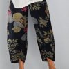 Vetements Azzlee | Vintage Imprime Floral Taille Elastique Decontractee Pantalon Marine