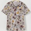 Vetements Azzlee Blouses Et Chemises | Gris Floral Boutons Collier Manches Courtes Chemise Grise