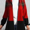 Vetements Azzlee Vestes | Fermeture Eclair Plaid Manches Longues Encapuchonne Veste Rouge