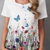 Vetements Azzlee Blouses Et Chemises | Femme Imprime Floral Decontractee Col En V Manches Courtes Chemises Et Hauts Blanc