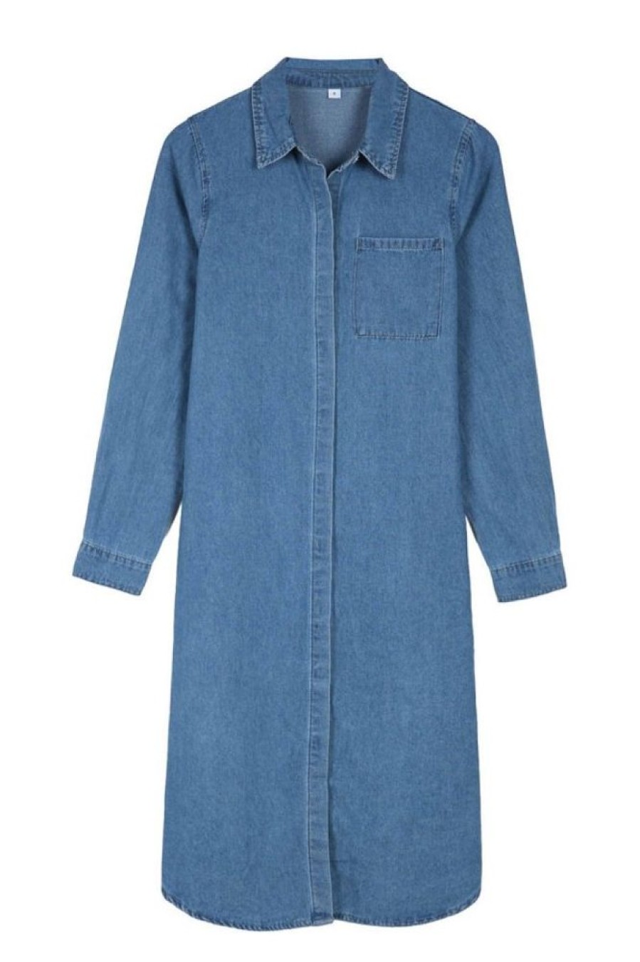 Vetements Azzlee Robes Mi-Longues | Surdimensionne Chambray Jean Chemisier Boutonne Sur Le Devant Robe Midi Bleu