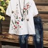 Vetements Azzlee | Coton Imprime Floral Decontractee Col En V Manches Courtes T-Shirt