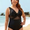 Vetements Azzlee Grande Taille | Maillot De Bain Une Piece En Maille A Col En V De Grande Taille Noir