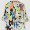 Vetements Azzlee Blouses Et Chemises | Animal Boutons Col En V Manches Longues Chemise Bleu