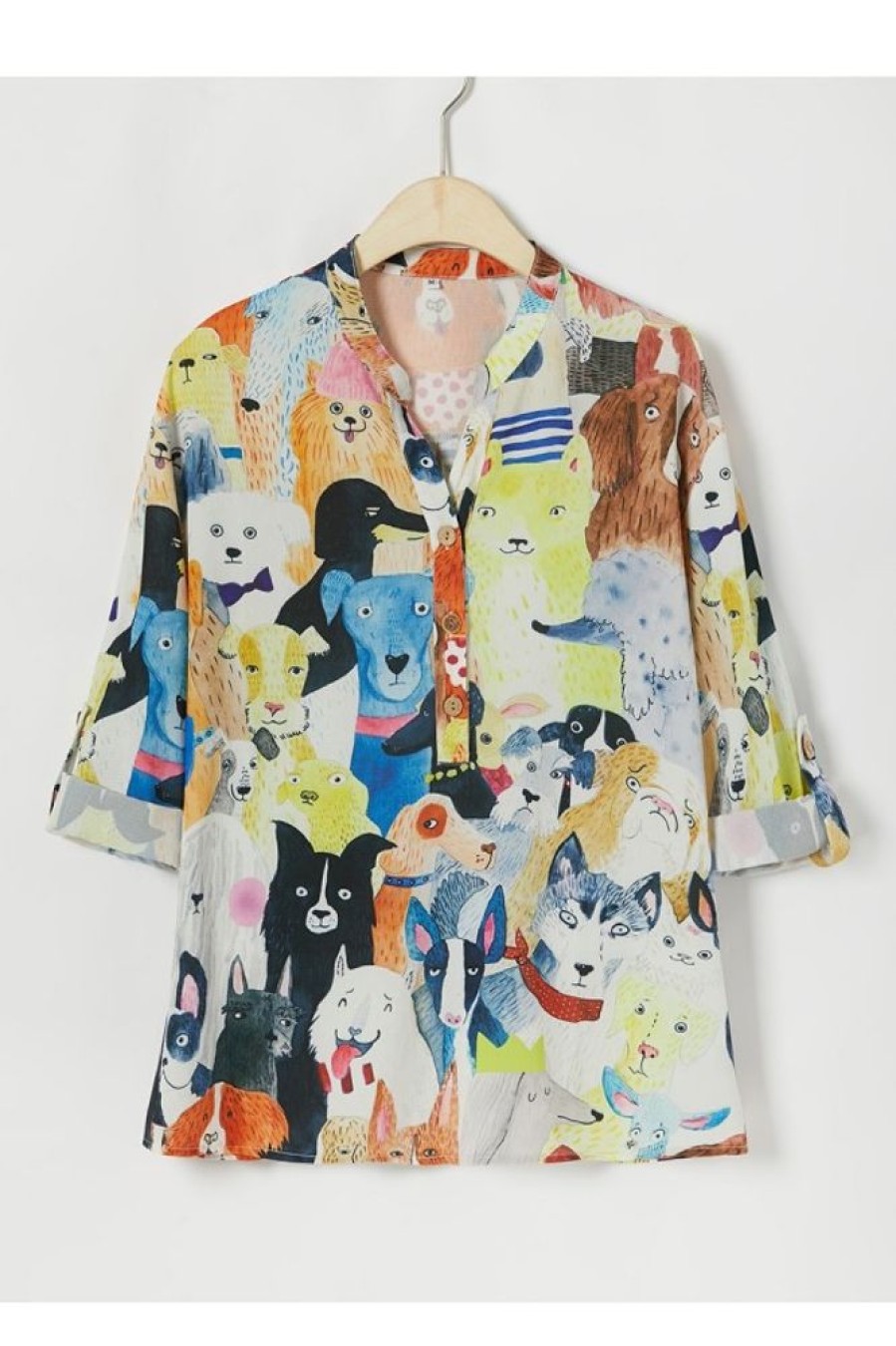 Vetements Azzlee Blouses Et Chemises | Animal Boutons Col En V Manches Longues Chemise Bleu