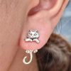 Accessoires Azzlee | Boucles D'Oreilles Clou Creatives Avec Impression De Chat Drole Argent