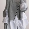 Vetements Azzlee Pulls Et Cardigans | Gris Tricoter Blanc Chemisier Patchwork Col Rond Occasionnel Chandail Grise