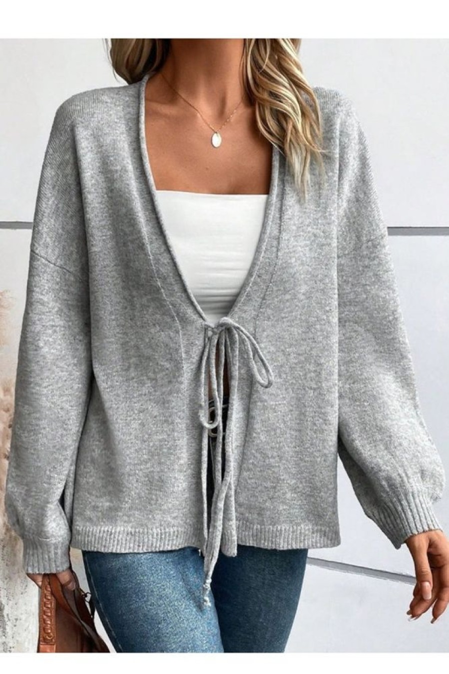 Vetements Azzlee Pulls Et Cardigans | Pull Uni Chic A Manches Longues Gris