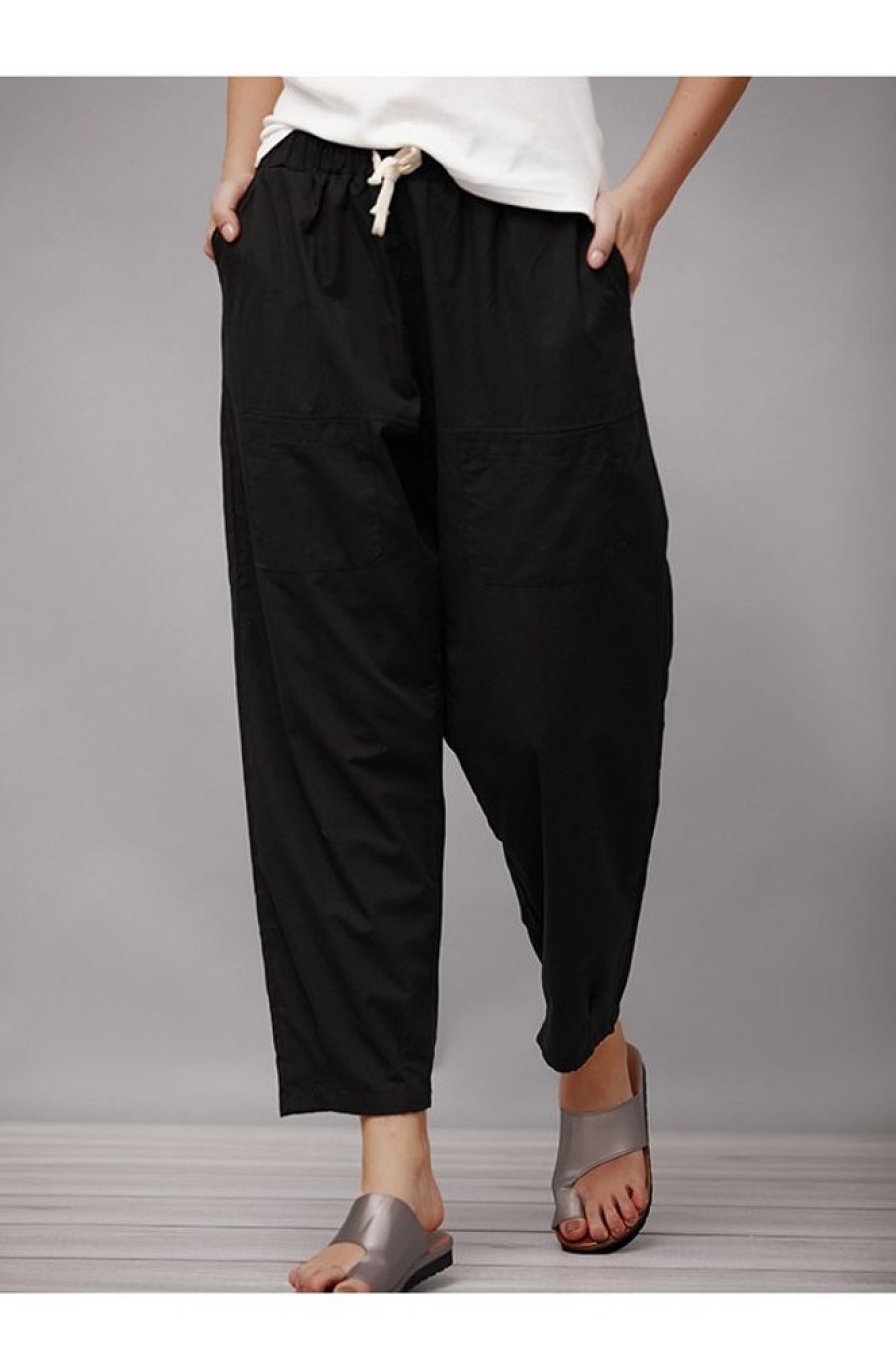 Vetements Azzlee | Solide Ceintures Avec Poches Decontractee Vintage Grande Taille Pantalon