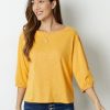 Vetements Azzlee Blouses Et Chemises | Solide Col Rond Manches 3/4 Chemisier Jaune