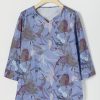 Vetements Azzlee Blouses Et Chemises | Imprime Floral Col En V Manches 3/4 T-Shirt Marbled Indigo