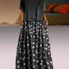 Vetements Azzlee | Col Rond Manches Courtes Imprime A Pois Deux Pieces Robe Maxi Noir