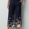 Vetements Azzlee Pantalon | Imprime Fleurs Grande Taille Taille Elastique Decontractee Pantalon Marine