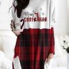 Vetements Azzlee Sweats Et Sweats A Capuche | Plaid Decontractee Graphique Hauts Col Rond Manches Longues Joyeux Noel Imprime Avec Poches Hauts Rouge