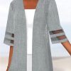 Vetements Azzlee | Occasionnel Solide Quotidien Demi Manche Cardigan Gris