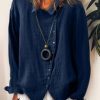 Vetements Azzlee | Bouton Col A Revers Manches Longues Decontractee Chemise Pour Femme Bleu