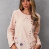 Vetements Azzlee Blouses Et Chemises | Femme Coton Imprime Floral Decontractee Col Rond Manches Longues Chemises Et Hauts Rose