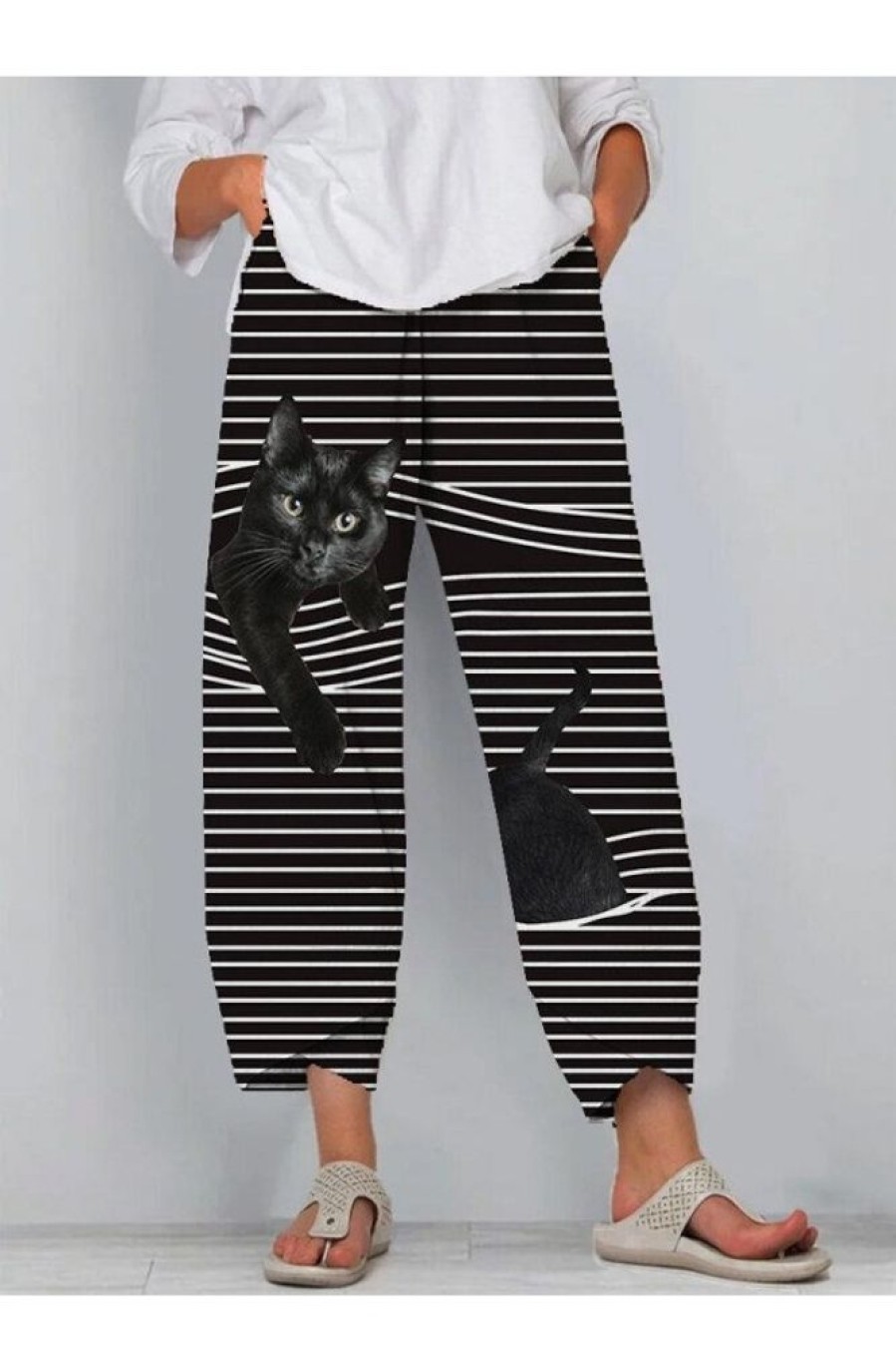 Vetements Azzlee | Decontractee Animal Ete Pantalon Avec Poches Gris