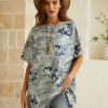 Vetements Azzlee Blouses Et Chemises | Gris Imprime Floral Decontractee Col Rond Manches Courtes Chemisier Grise