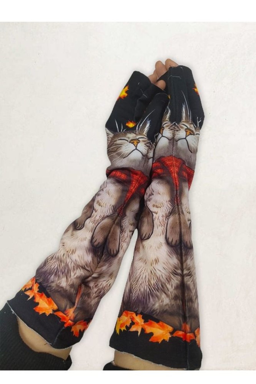 Accessoires Azzlee | Gants Decontractes Avec Impression Artistique Retro De Chat Modele