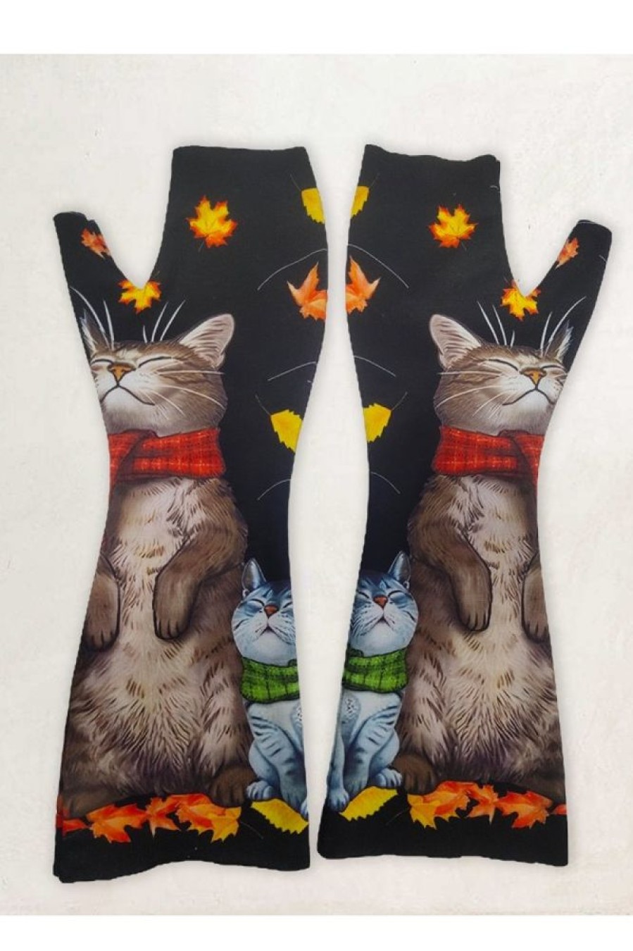 Accessoires Azzlee | Gants Decontractes Avec Impression Artistique Retro De Chat Modele