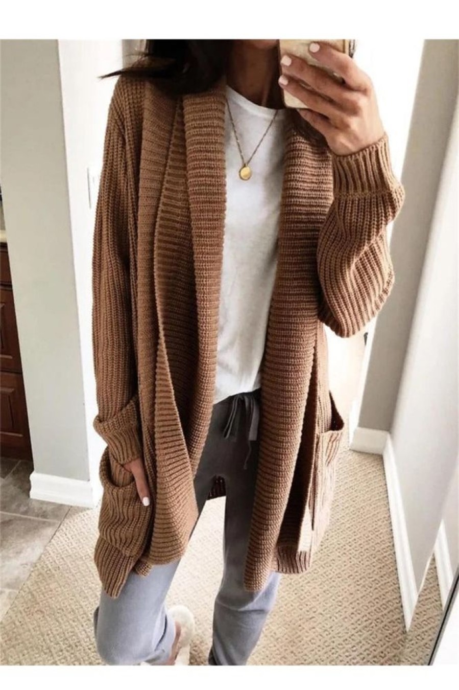 Vetements Azzlee Pulls Et Cardigans | Marron Decontractee Manches Longues Chandail Cardigan Brun