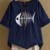 Vetements Azzlee | O-Cou Impression De Poisson Decontractee Manches Courtes T-Shirt