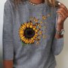 Vetements Azzlee T-Shirts | Occasionnel Col Rond Manches Longues Tournesol T-Shirt Grise