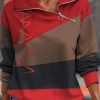 Vetements Azzlee Sweats Et Sweats A Capuche | Decontractee Graphique Hauts Col A Revers Manches Longues Patchwork Imprime Sweats Rouge