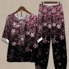 Vetements Azzlee | Occasionnel Col Rond Imprime Floral Quotidien Costume Deux Pieces Comme Image