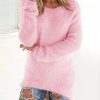 Vetements Azzlee Pulls Et Cardigans | Pull Decontracte A Col Rond Et Manches Longues Unies Rose