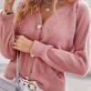 Vetements Azzlee Pulls Et Cardigans | Decontractee Hauts Col En V Manches Longues Solide Chandail Rose