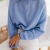 Vetements Azzlee Pulls Et Cardigans | Decontractee Manches Longues Col Rond Solide Chandail Bleu