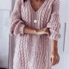 Vetements Azzlee Pulls Et Cardigans | Decontractee Col En V Solide Manches Longues Chandail Rose