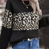 Vetements Azzlee Sweats Et Sweats A Capuche | Sweatshirt Decontracte A Col Rond Et Motif Leopard Noir