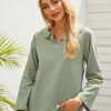 Vetements Azzlee Blouses Et Chemises | Solide Decontractee Col Rond Manches Longues Chemisier Vert