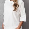 Vetements Azzlee T-Shirts | Femme Rayon Couleur Unie Decontractee Col Rond Demi-Manches Chemisier Blanc