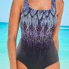 Vetements Azzlee Grande Taille | Maillot De Bain Une Piece A Col Haut Resistant Au Chlore Purple Aztec