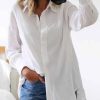 Vetements Azzlee Blouses Et Chemises | Occasionnel Collar Plaine Quotidien Chemisier Blanc